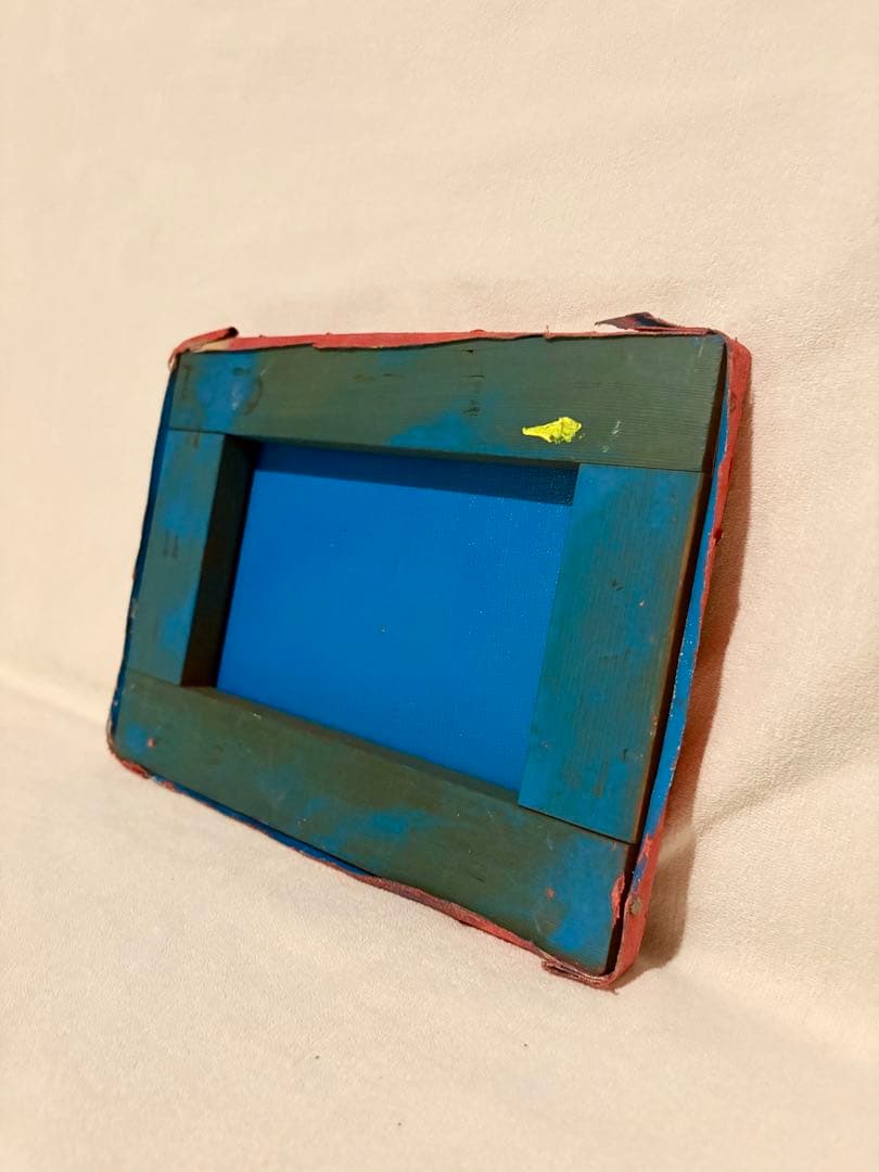 そのまま飾れる　抽象画　F0号　アクリル画　トカゲモチーフ　現代アート　オレンジ