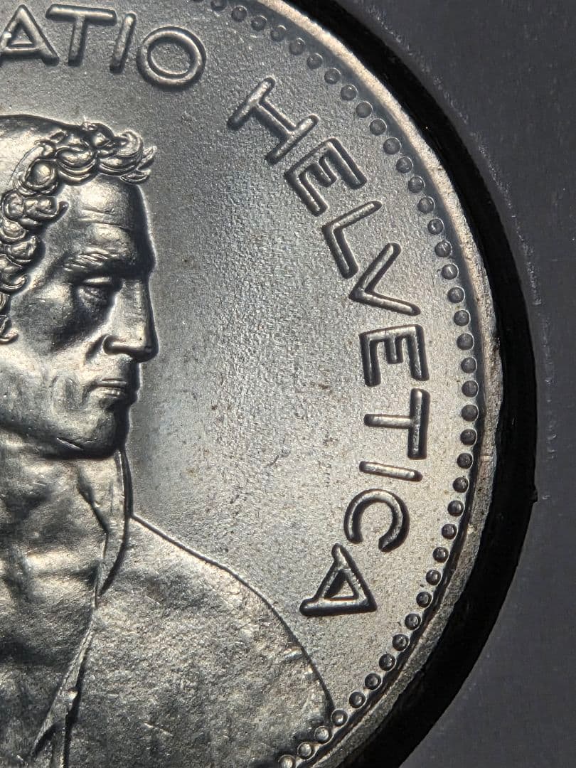 (稀少 完全未使用)スイス連邦　農夫像　5フラン銀貨　1965 B