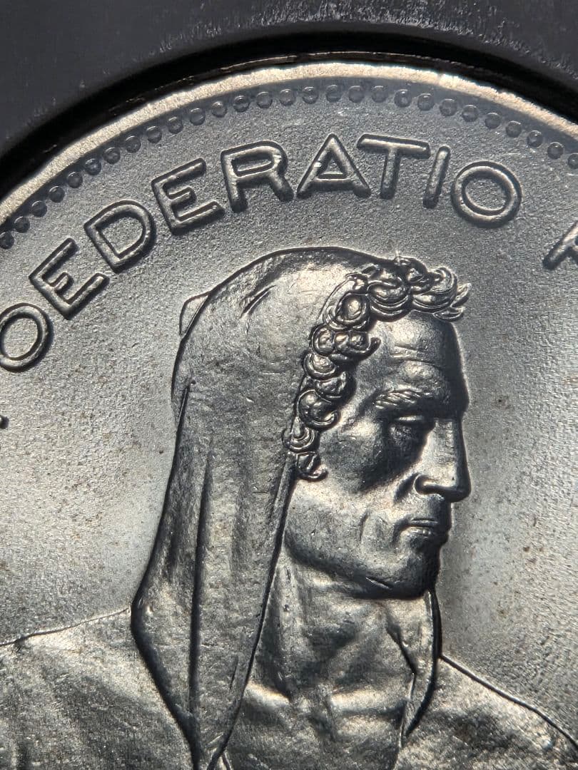 (稀少 完全未使用)スイス連邦　農夫像　5フラン銀貨　1965 B