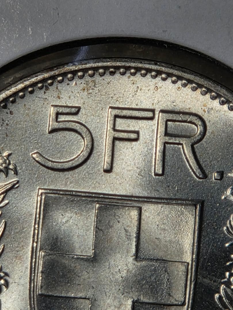 (稀少 完全未使用)スイス連邦　農夫像　5フラン銀貨　1965 B