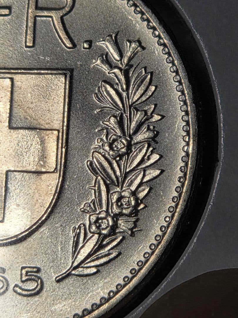 (稀少 完全未使用)スイス連邦　農夫像　5フラン銀貨　1965 B