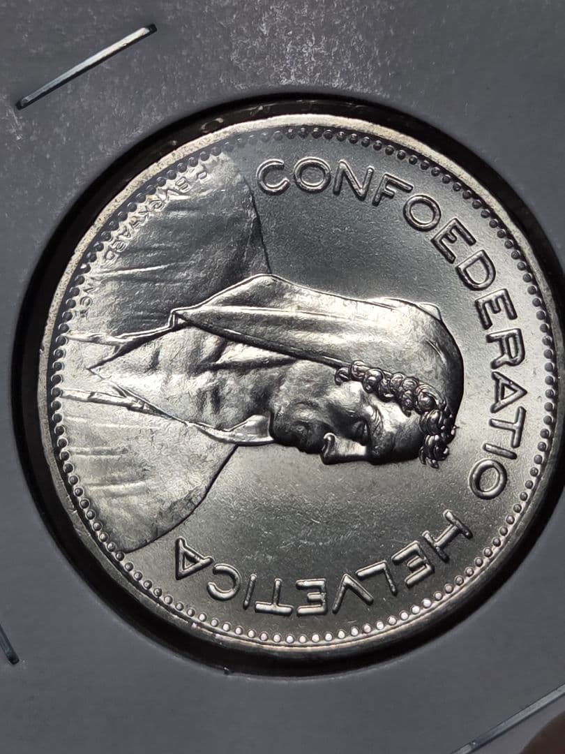 (稀少 完全未使用)スイス連邦　農夫像　5フラン銀貨　1965 B