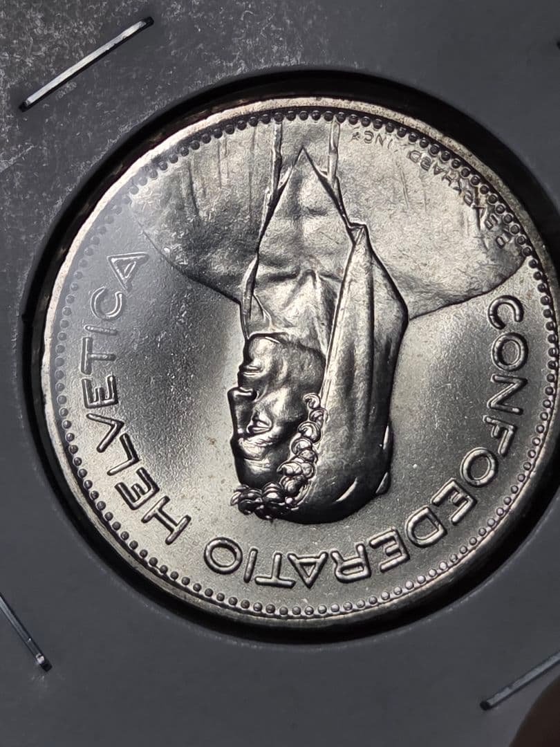(稀少 完全未使用)スイス連邦　農夫像　5フラン銀貨　1965 B
