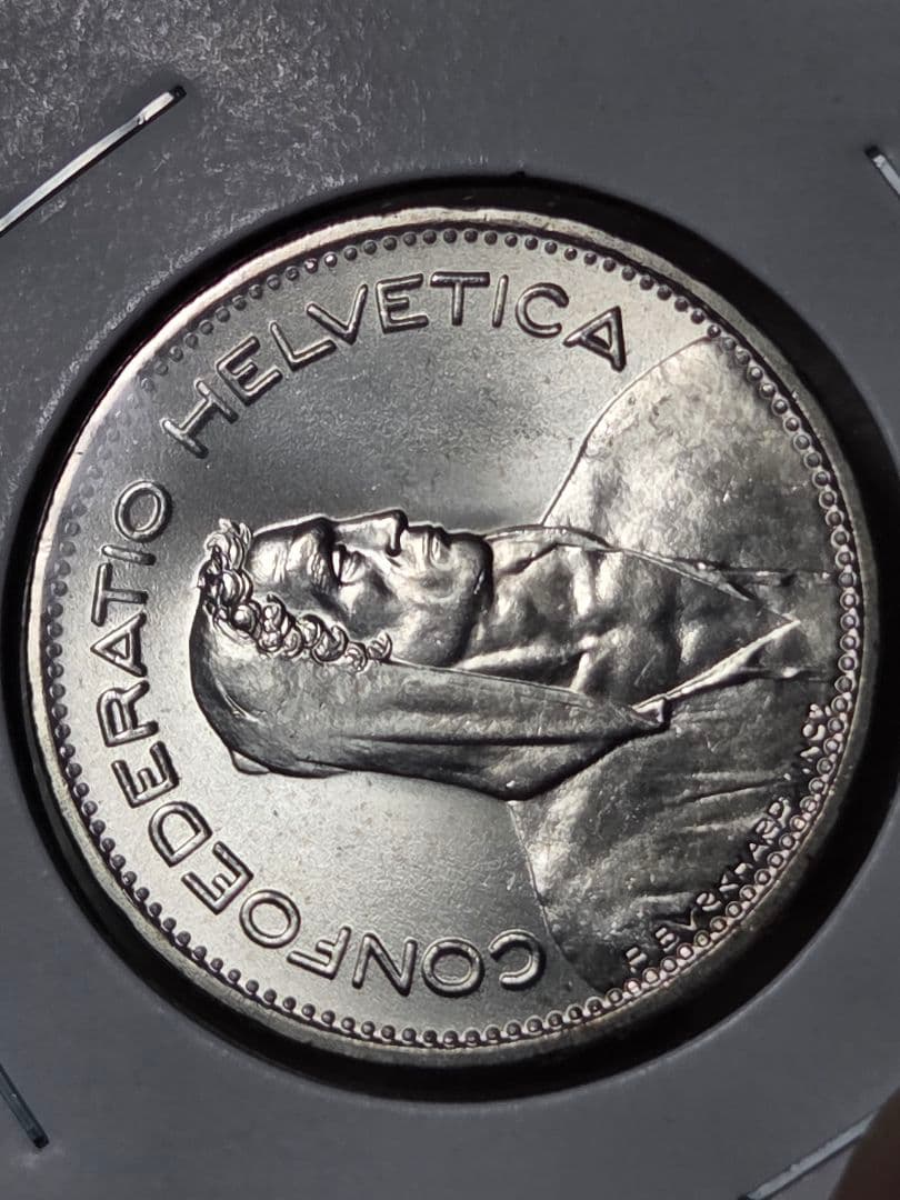 (稀少 完全未使用)スイス連邦　農夫像　5フラン銀貨　1965 B
