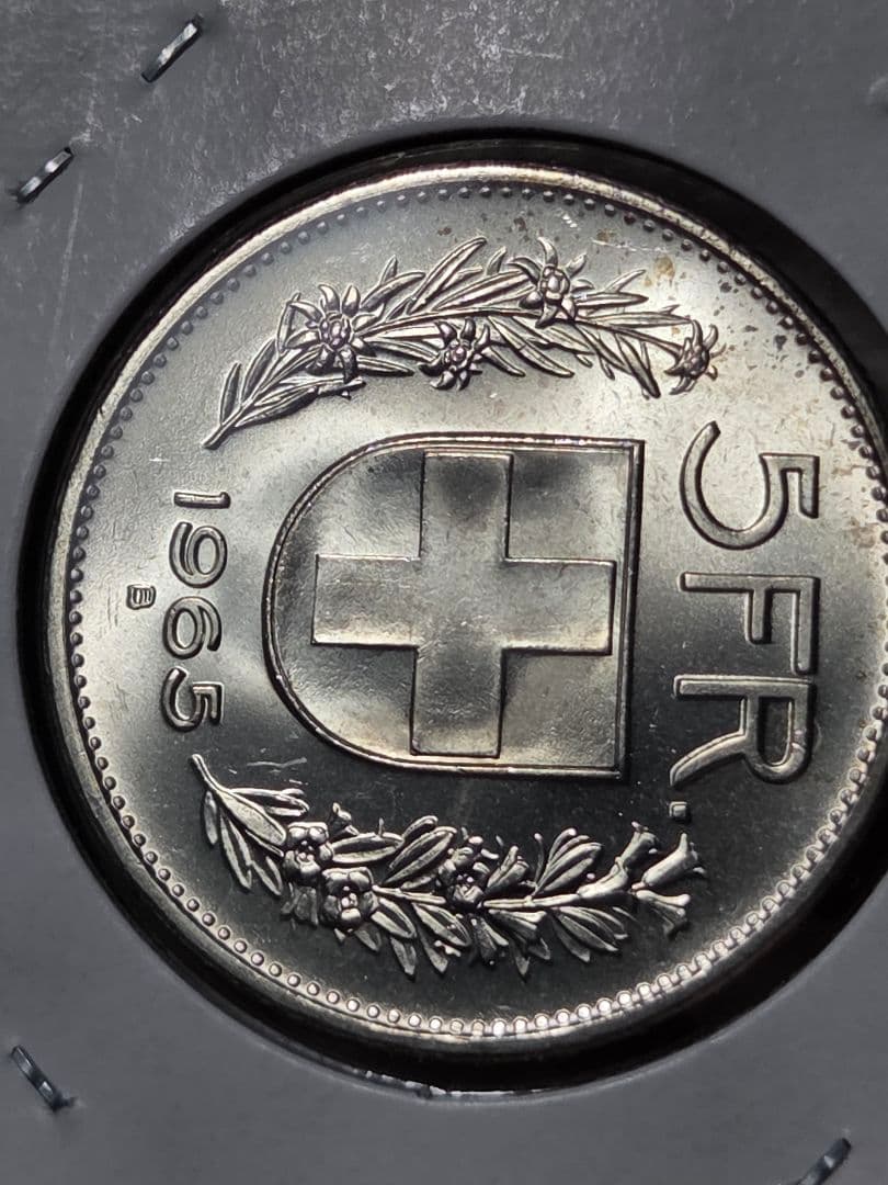 (稀少 完全未使用)スイス連邦　農夫像　5フラン銀貨　1965 B