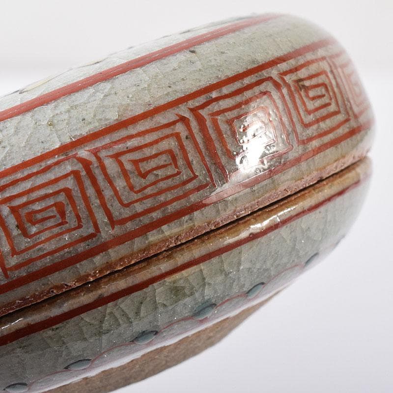 渋草焼　竹洞舎　渋草陶窯　渋草柳三作　色絵花文　香合　共布共箱　V　7323