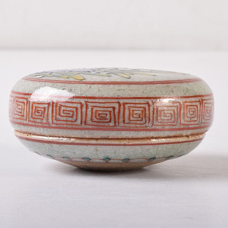 渋草焼　竹洞舎　渋草陶窯　渋草柳三作　色絵花文　香合　共布共箱　V　7323