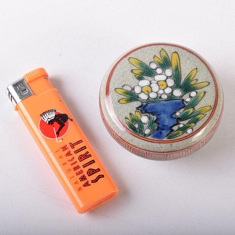 渋草焼　竹洞舎　渋草陶窯　渋草柳三作　色絵花文　香合　共布共箱　V　7323