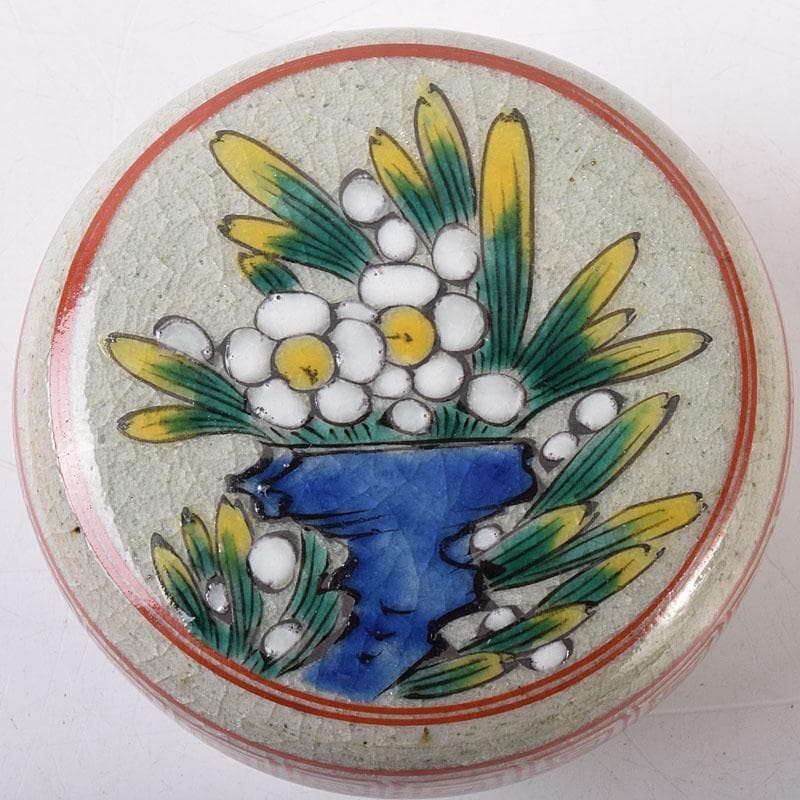 渋草焼　竹洞舎　渋草陶窯　渋草柳三作　色絵花文　香合　共布共箱　V　7323