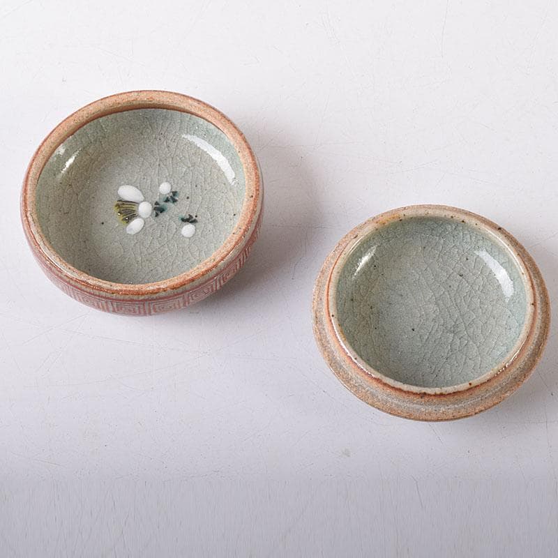 渋草焼　竹洞舎　渋草陶窯　渋草柳三作　色絵花文　香合　共布共箱　V　7323