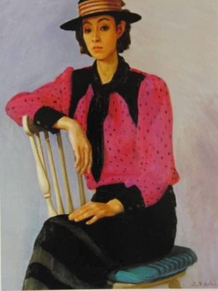 梶 進 「ピンクのセーター」、限定画集より、新品額装付