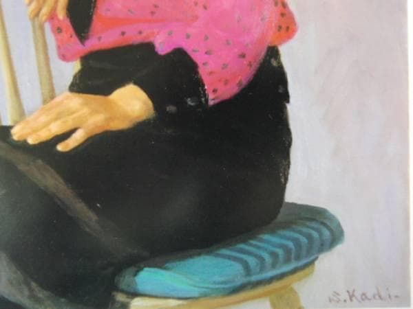 梶 進 「ピンクのセーター」、限定画集より、新品額装付