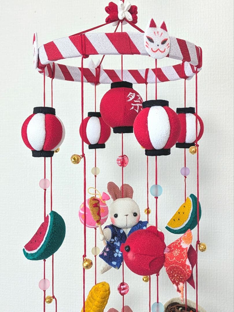 【 夏祭りの吊るし飾り】ちりめん細工 輪飾り さげもん 屋台 うさぎ