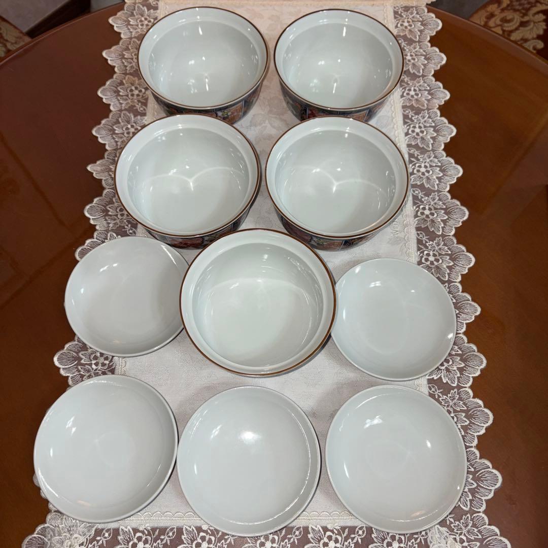 有田焼　林斎　金彩　古伊万里　蓋付小どんぶり　雑煮碗　5客セット　未使用