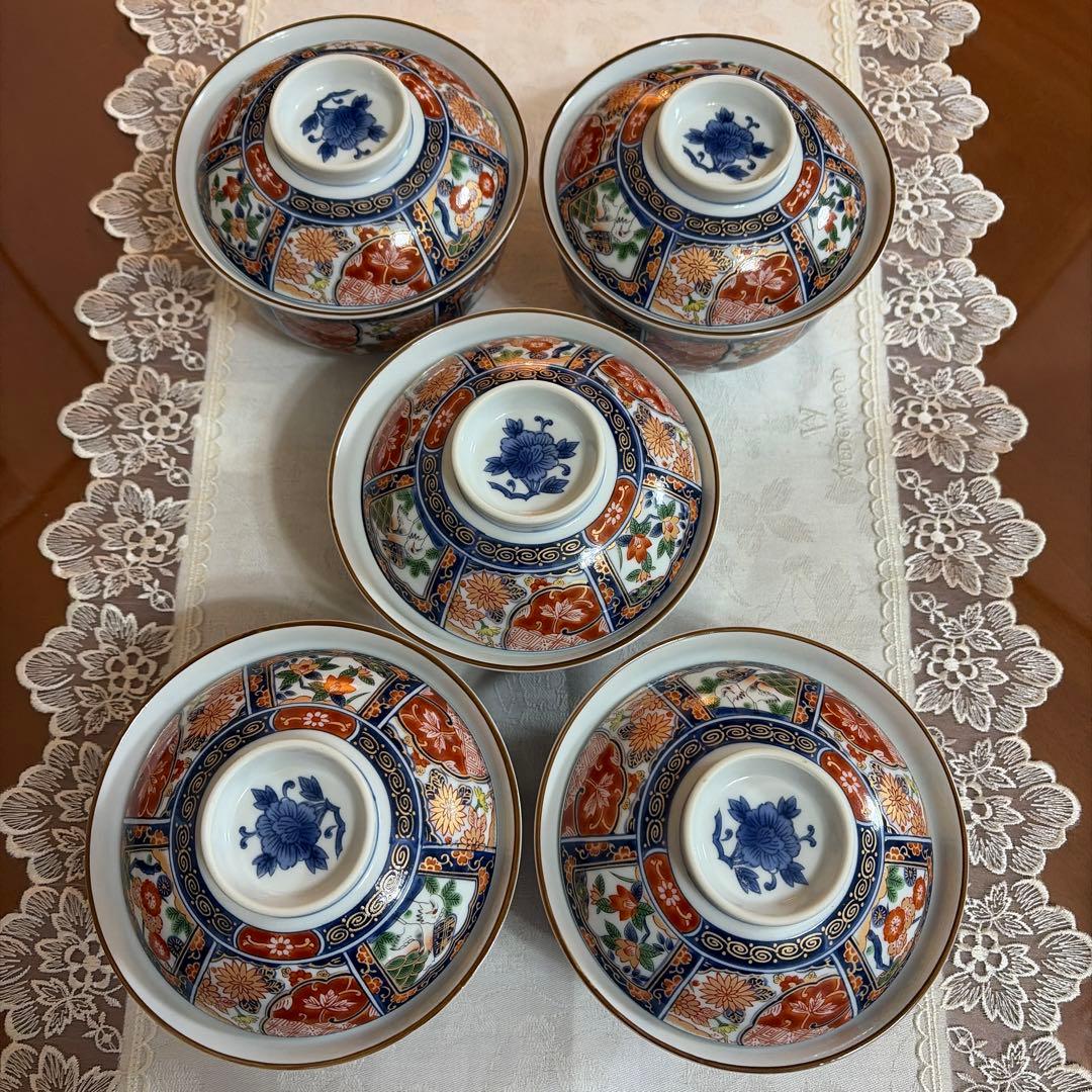 有田焼　林斎　金彩　古伊万里　蓋付小どんぶり　雑煮碗　5客セット　未使用