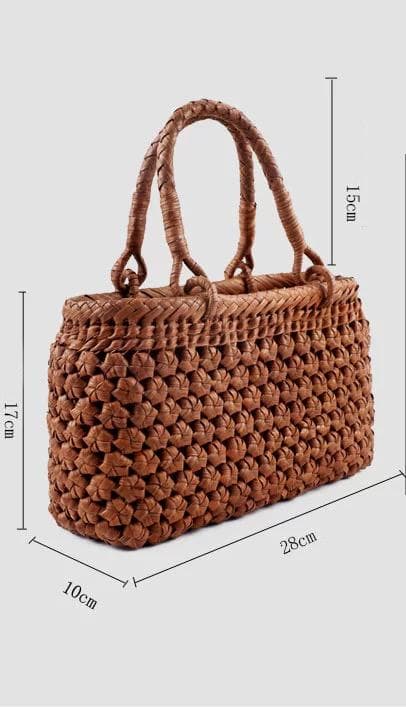 山葡萄 カゴ かごバッグ 手作り六角花結び編み 蔓 バック かご 巾着