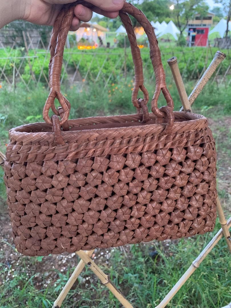 山葡萄 カゴ かごバッグ 手作り六角花結び編み 蔓 バック かご 巾着