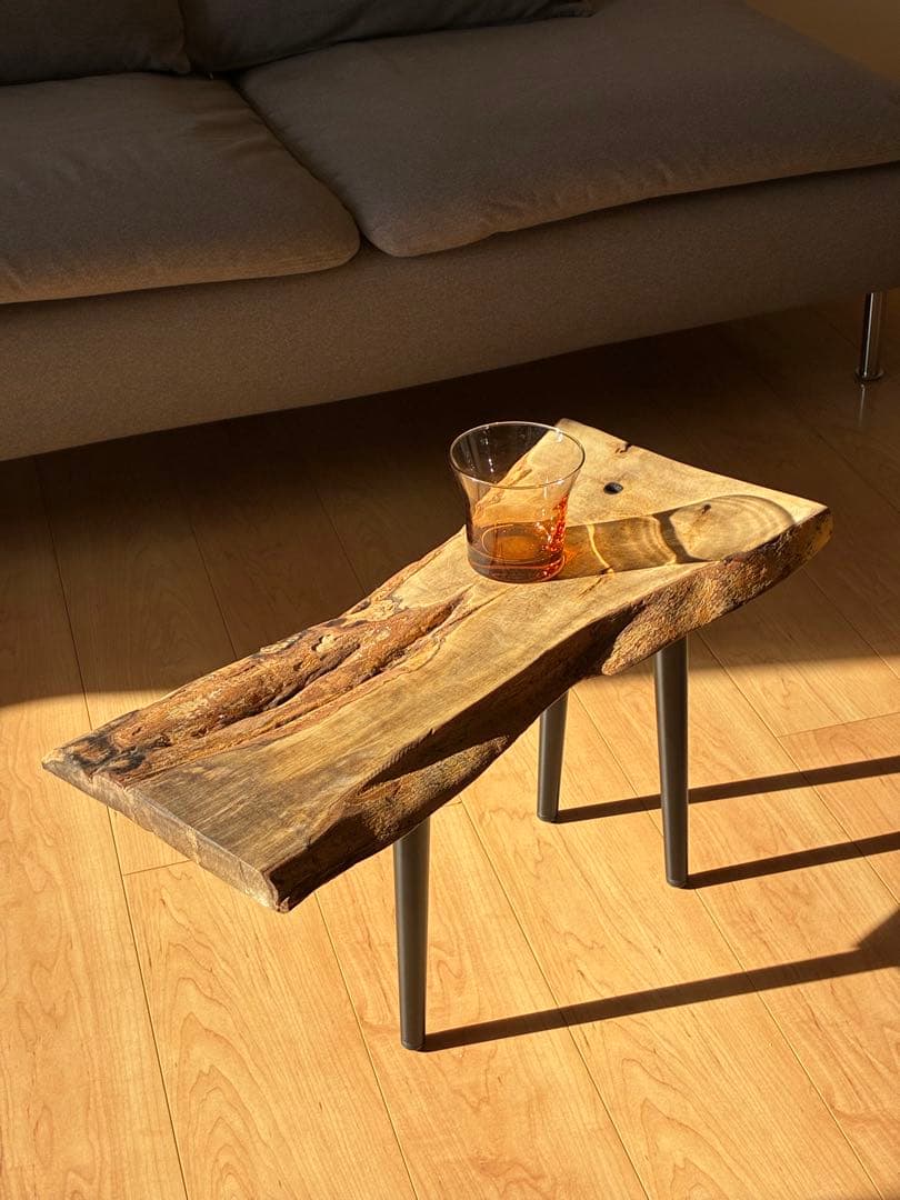 【希少】国産 黒柿（くろがき）無垢一枚板 サイドテーブル（訳あり）