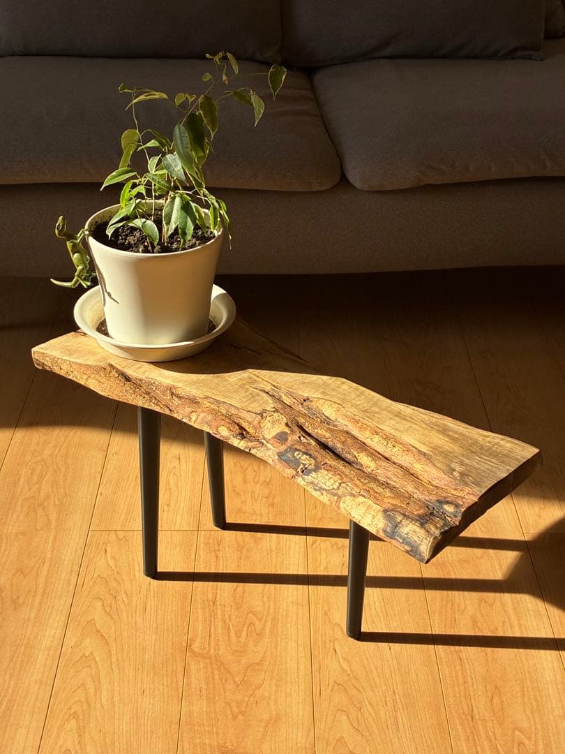 【希少】国産 黒柿（くろがき）無垢一枚板 サイドテーブル（訳あり）