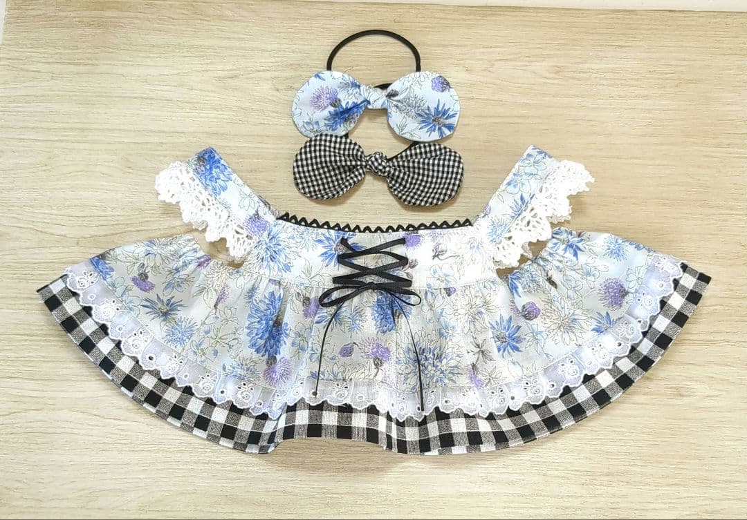 LOVOT❋ラボット服ハンドメイド❋ブルーお花のワンピース(リボン2個付き)❋
