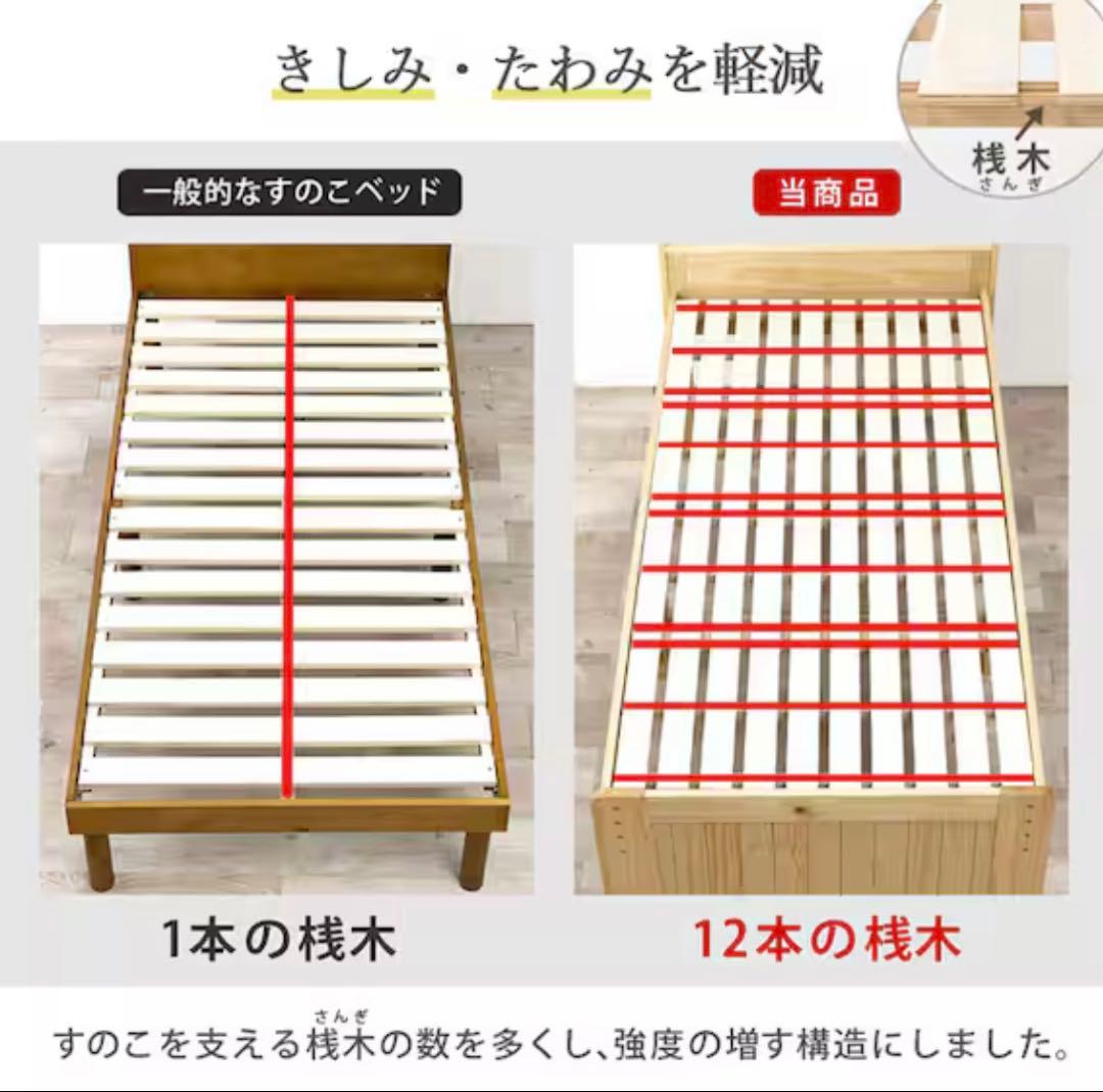宮付きすのこ ベッドシングル 3段階調整