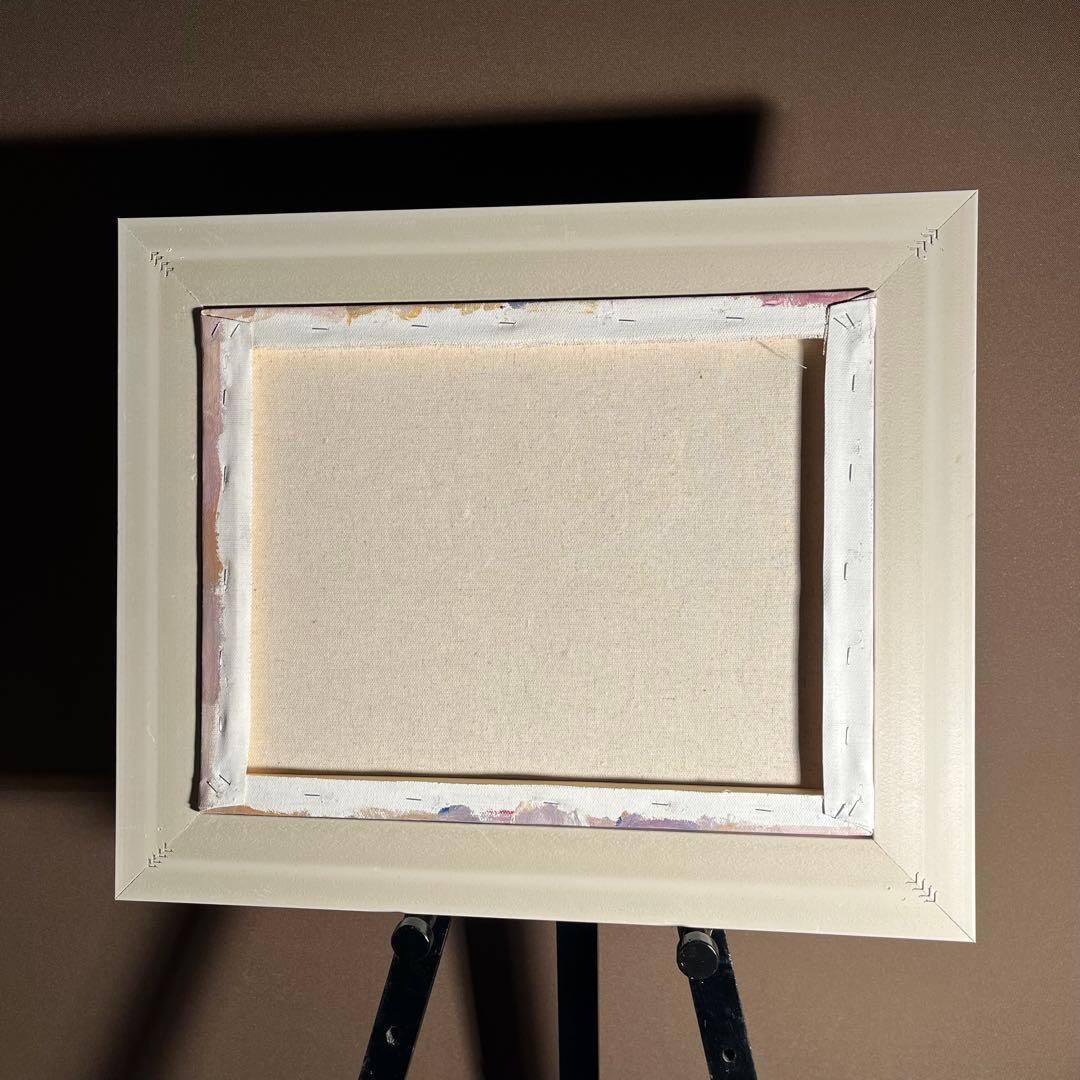 手書き油絵 ホワイトフラワー 額付 肉筆絵画 インテリア 油彩画