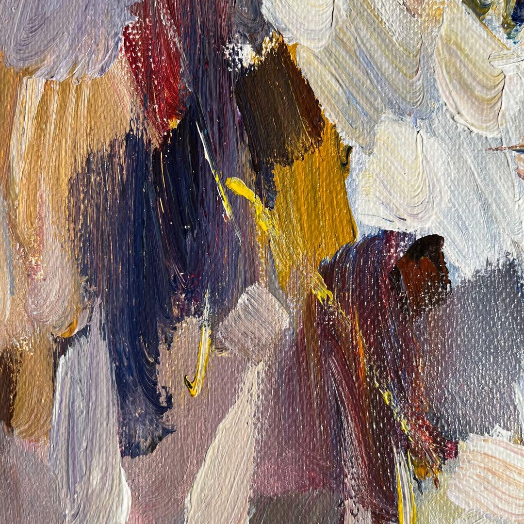 手書き油絵 ホワイトフラワー 額付 肉筆絵画 インテリア 油彩画