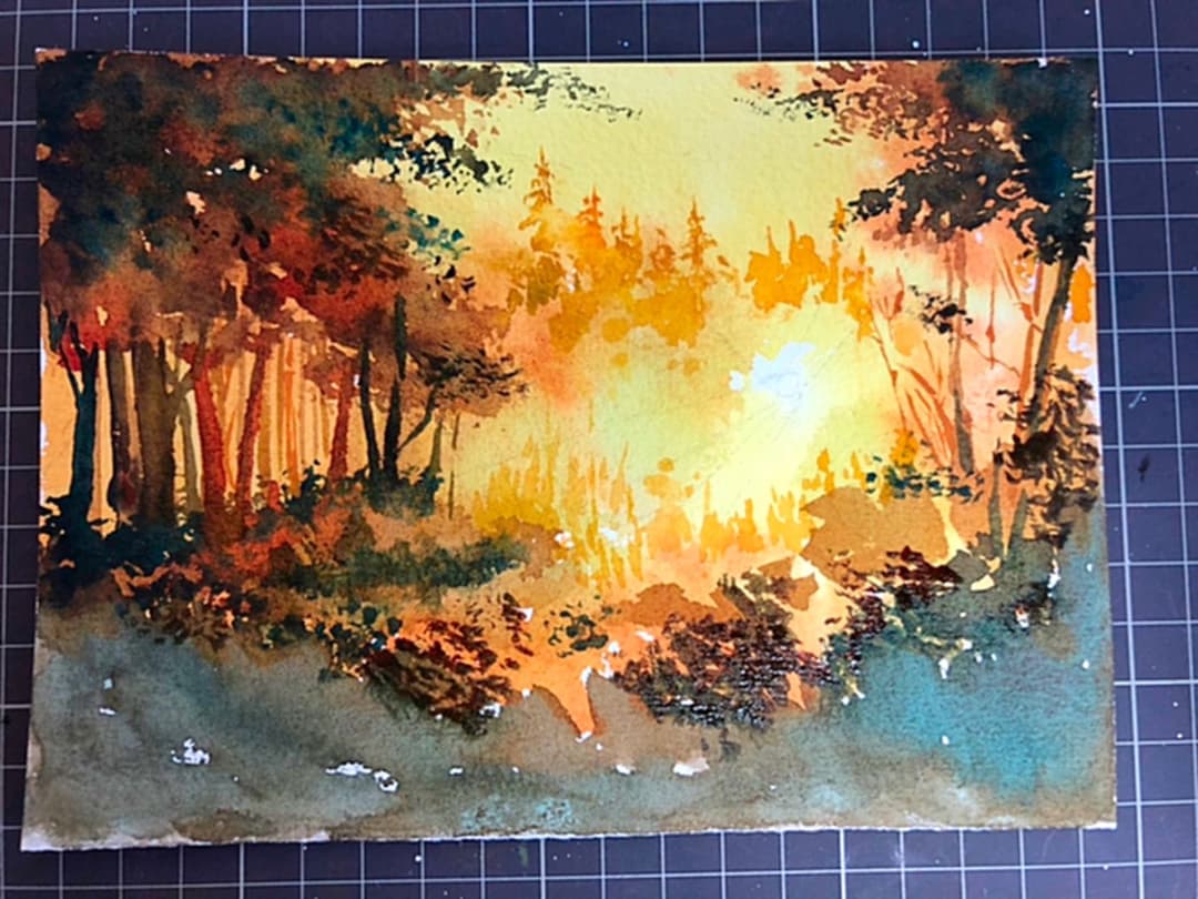 水彩画　風景画　原画　光 絵画 イラスト