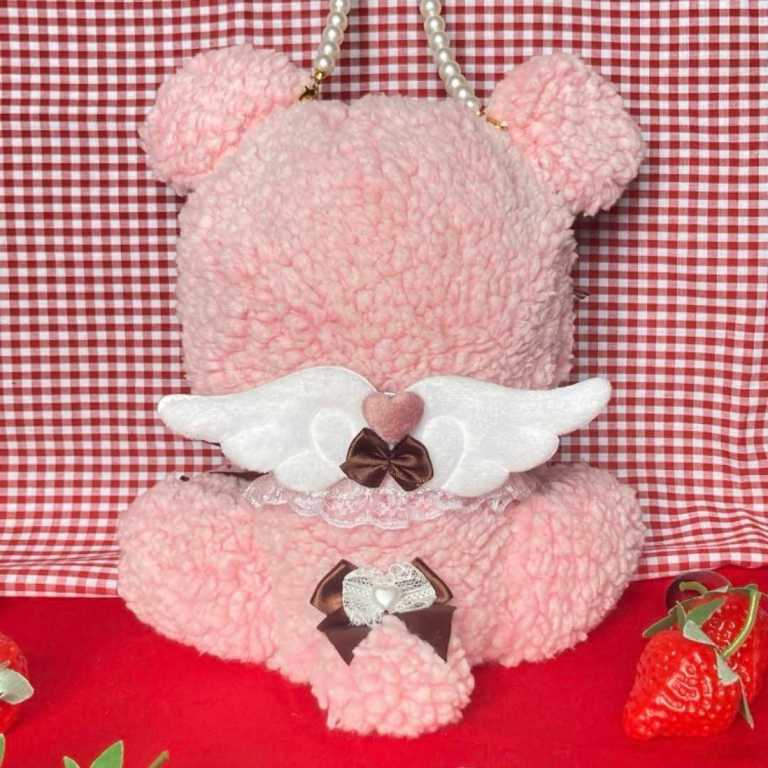 ストロベリー×チョコ❤︎くま❤︎16cmぬい お顔 天使の羽 おすわり ハンドメイド