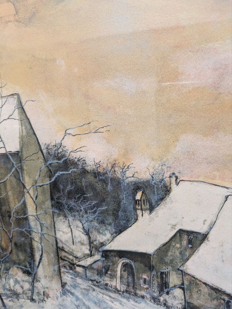 ジャン・ジャンセン？「雪の風景」？？リトグラフ 直筆サイン エディション有 額装