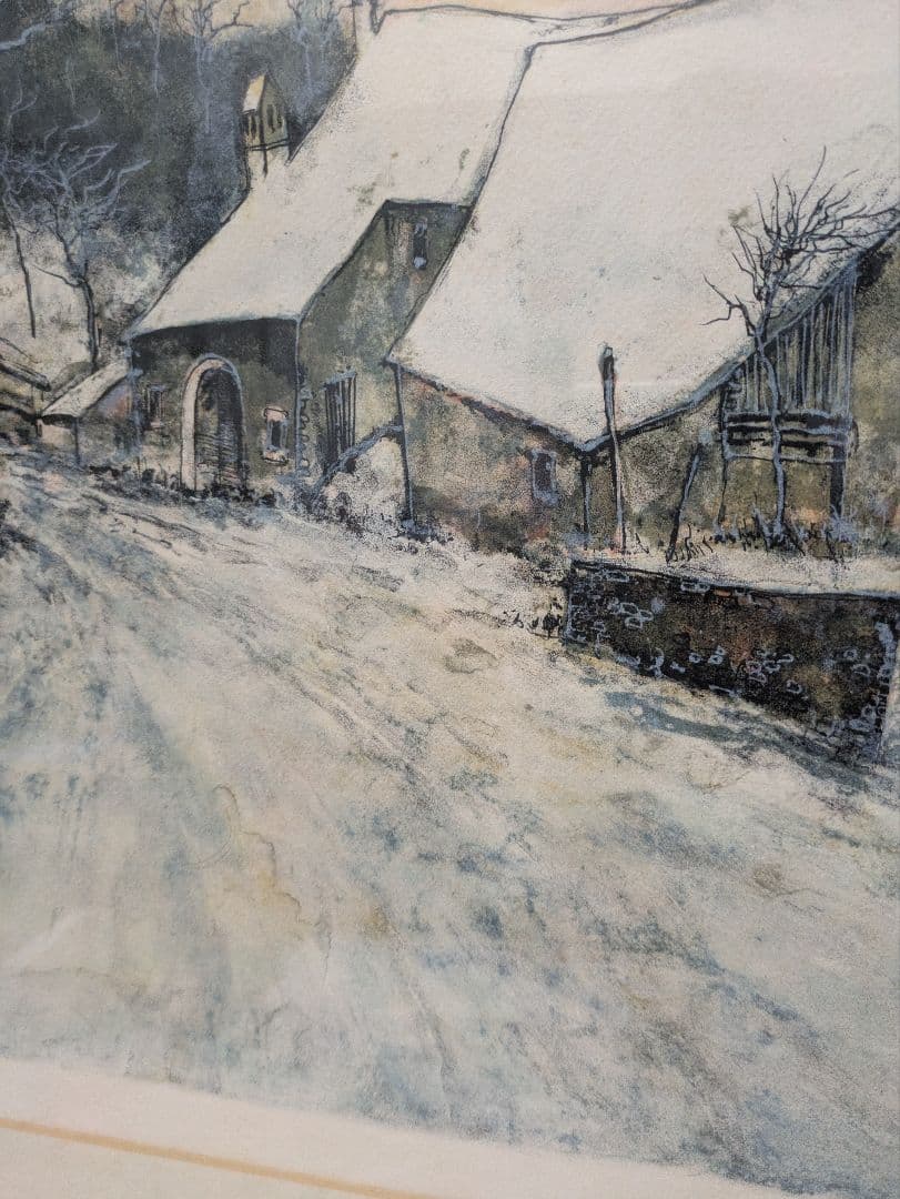 ジャン・ジャンセン？「雪の風景」？？リトグラフ 直筆サイン エディション有 額装