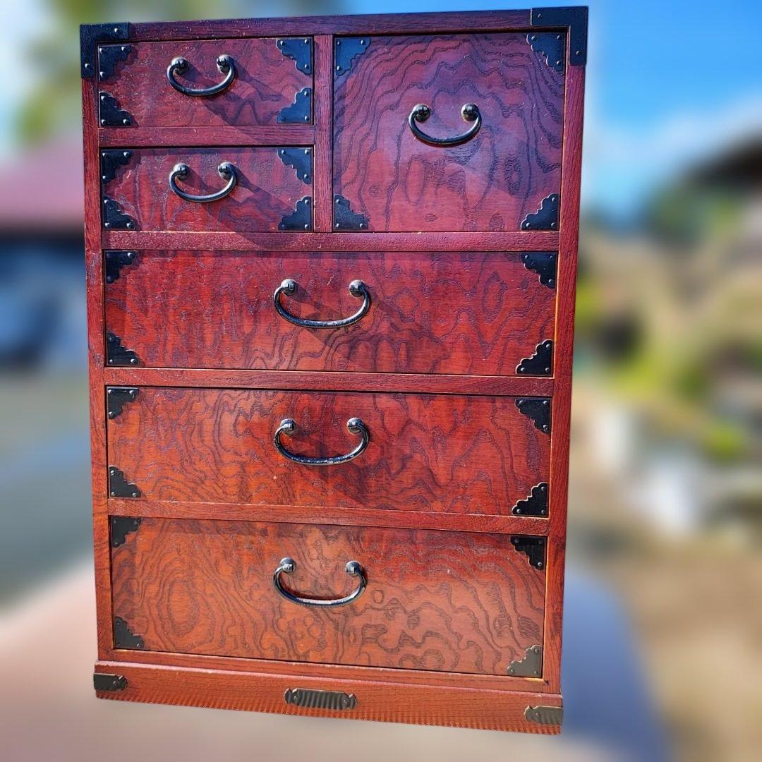 隠し引き出し付き 古家具 レトロ 木製 小引き出し 金具装飾 6杯 5C163