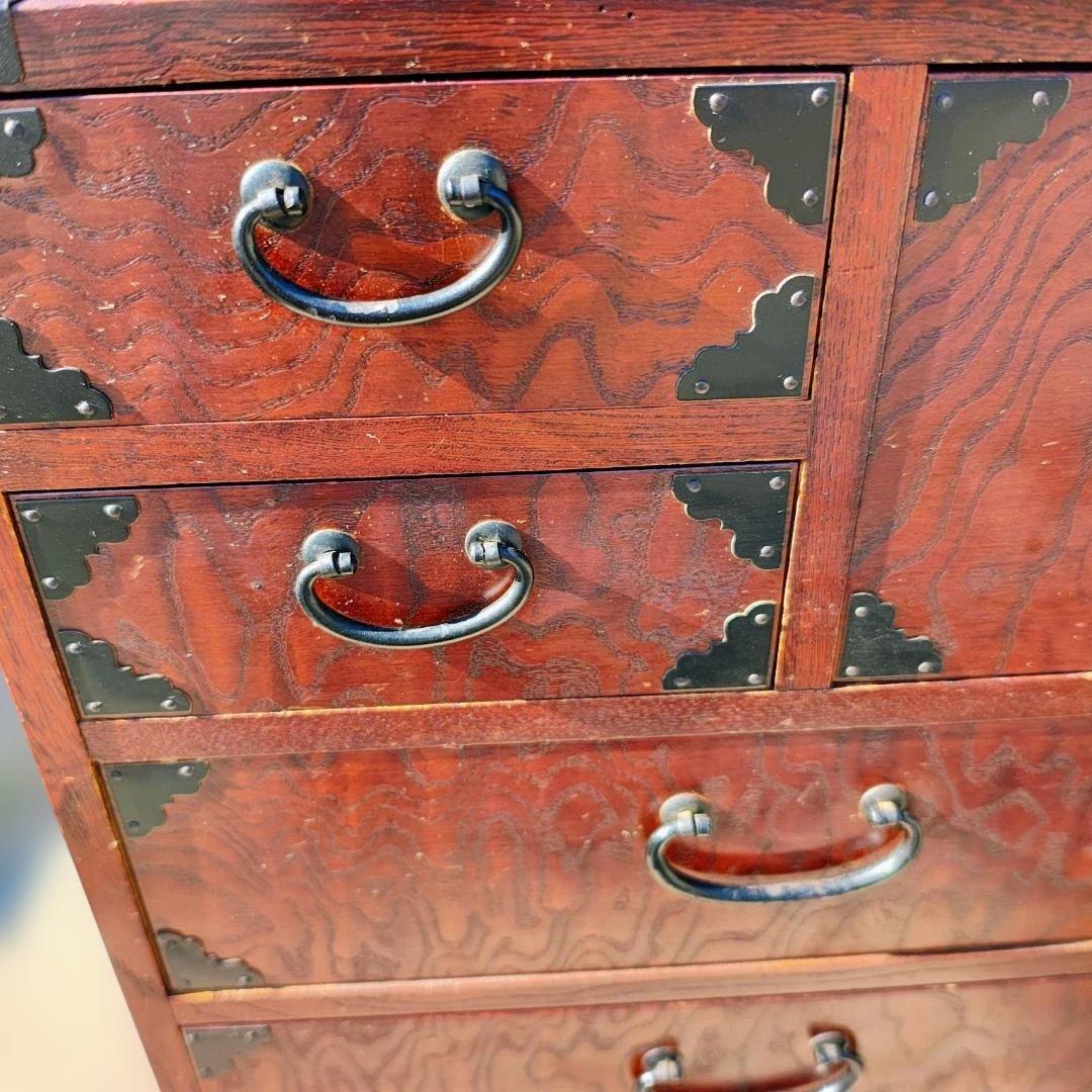 隠し引き出し付き 古家具 レトロ 木製 小引き出し 金具装飾 6杯 5C163