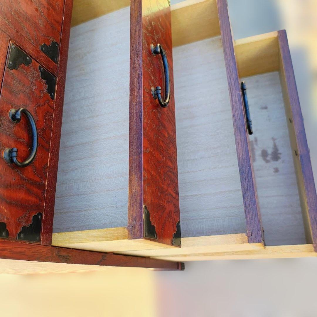 隠し引き出し付き 古家具 レトロ 木製 小引き出し 金具装飾 6杯 5C163