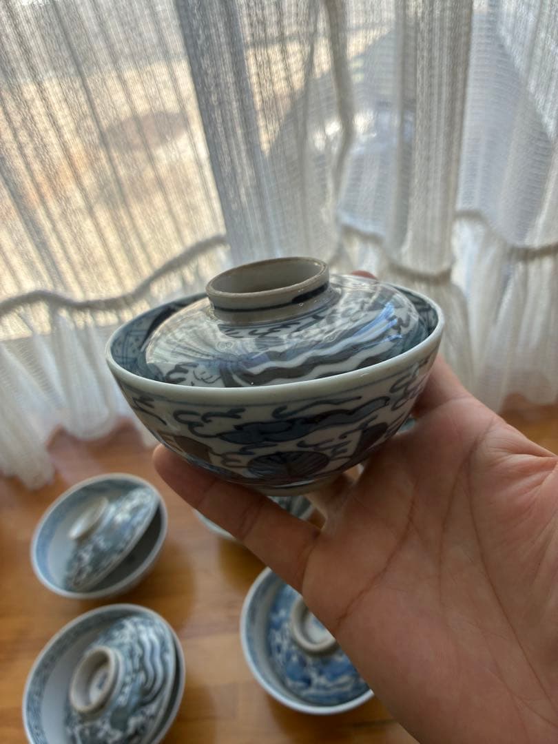 古伊万里 成化年制 染付 煎茶道具 染付　蓋付き飯茶碗アンティーク　 骨董