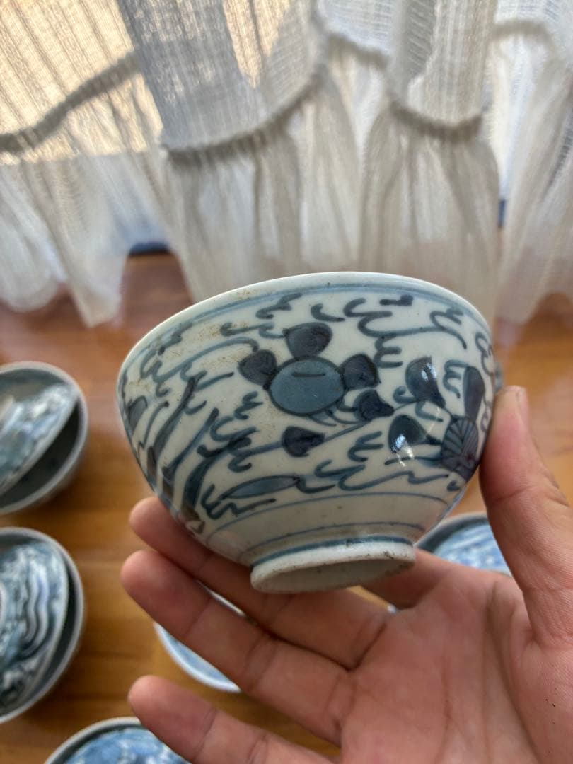 古伊万里 成化年制 染付 煎茶道具 染付　蓋付き飯茶碗アンティーク　 骨董