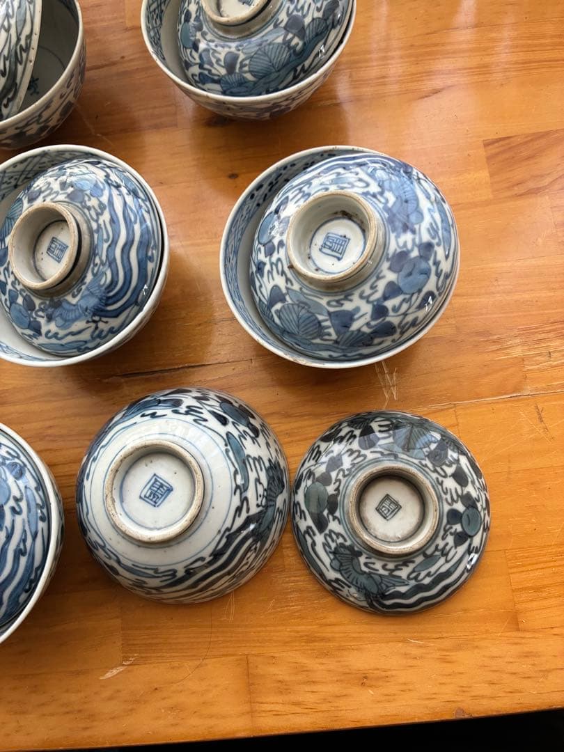 古伊万里 成化年制 染付 煎茶道具 染付　蓋付き飯茶碗アンティーク　 骨董