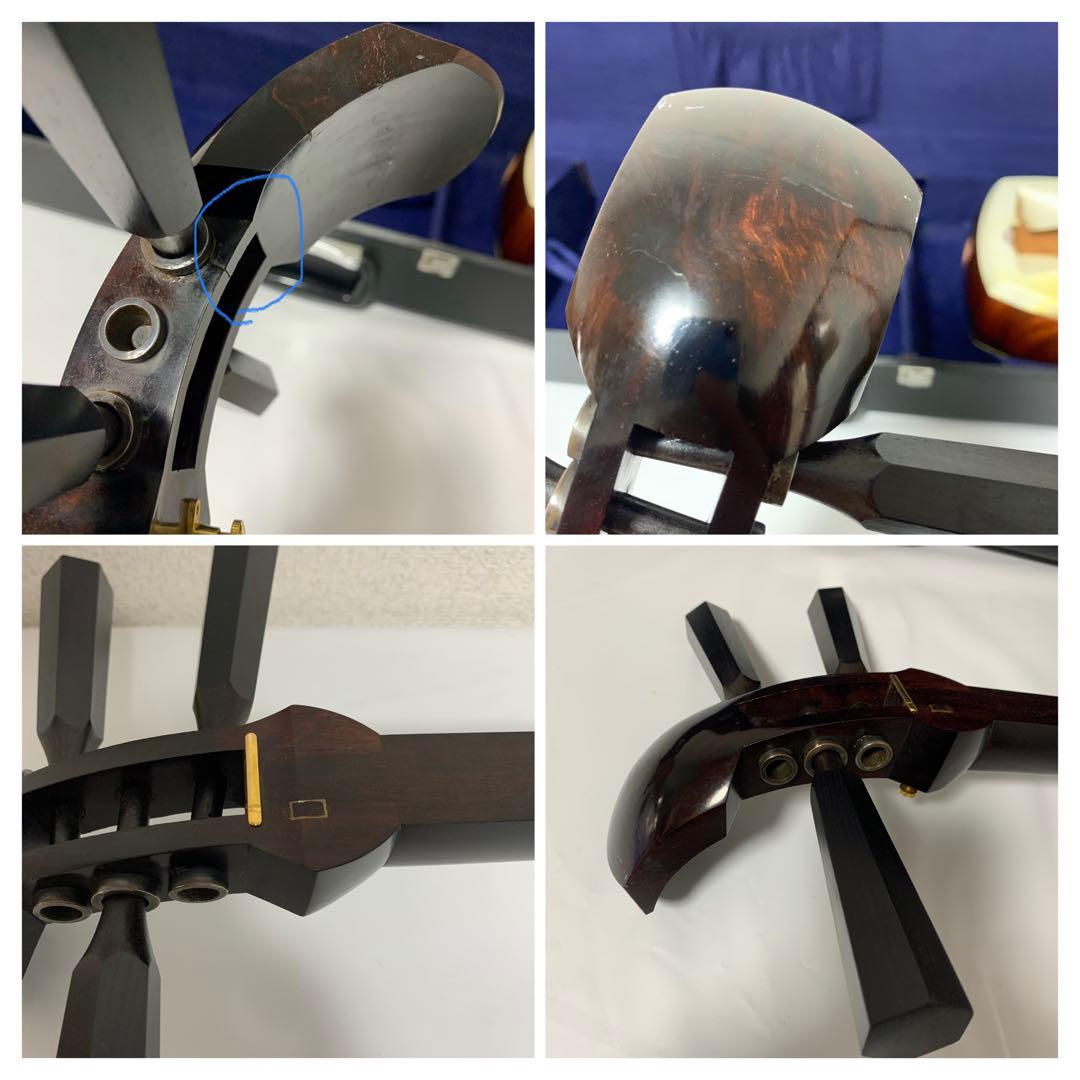 津軽三味線　子持ち綾杉胴　三つ折　紅木　太棹　ジャンク　現状品