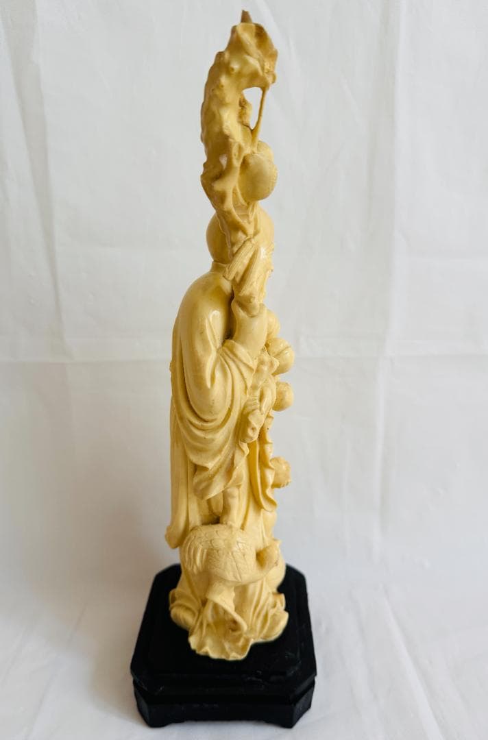 アンティーク調 樹脂製 彫刻 仙人像 寿老人 鶴 子供 桃 縁起物 インテリア