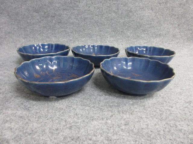 古伊万里瑠璃金彩あざみ図なます皿5枚 [B25909]