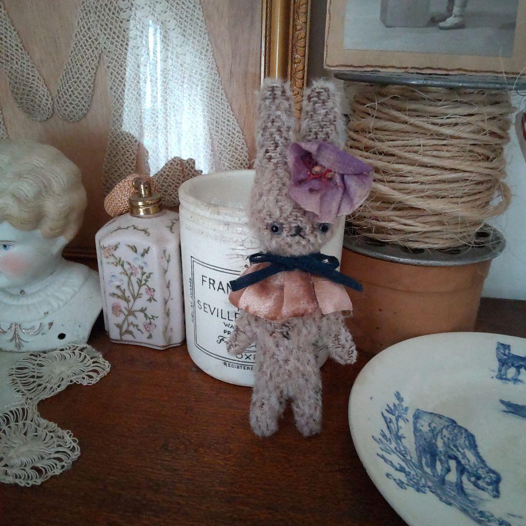 フランスアンティーク 布花うさ アンティークベア ハンドメイド テディベア作家