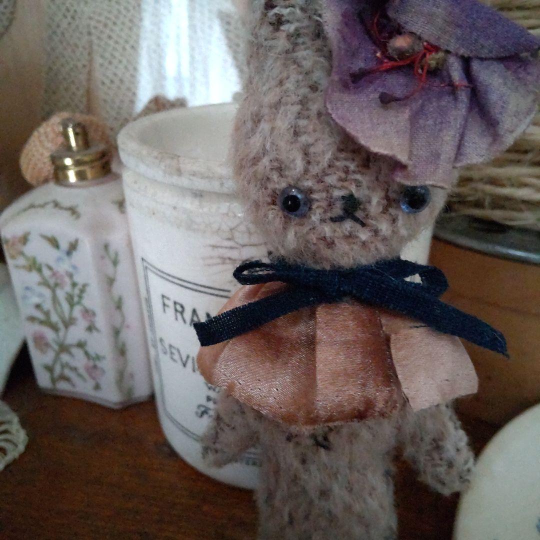 フランスアンティーク 布花うさ アンティークベア ハンドメイド テディベア作家