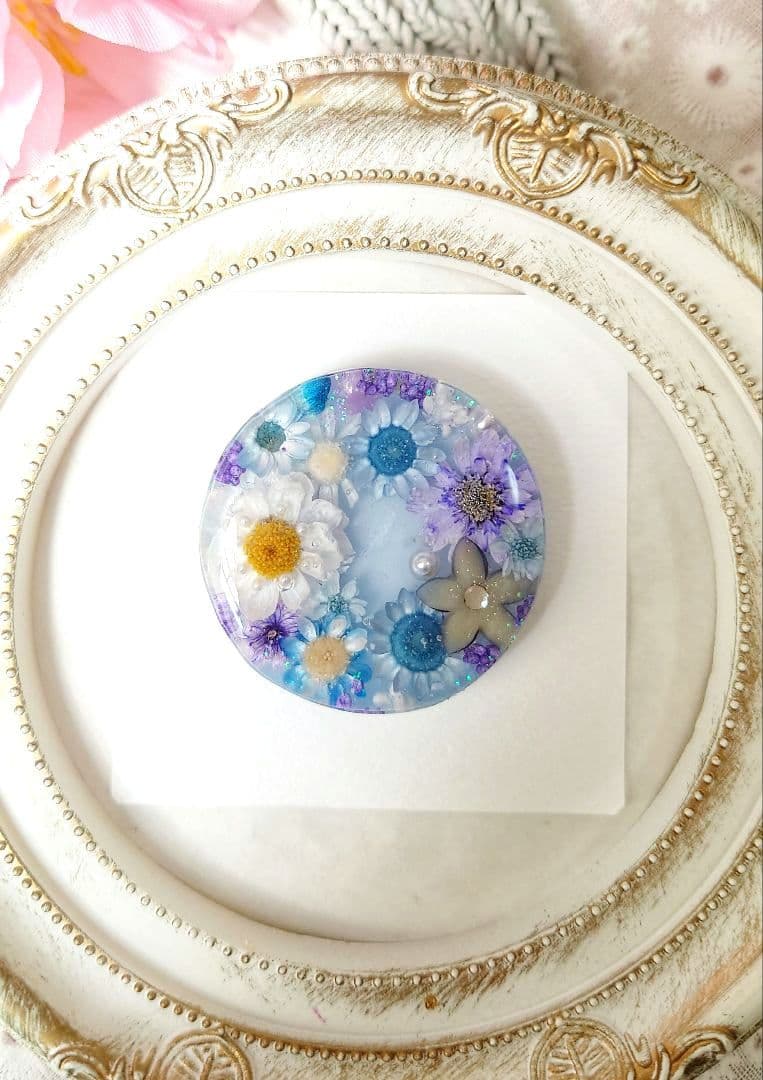 レジン　猫　ドライフラワー　ヘアゴム　ブローチ　ポニーフック　No.586