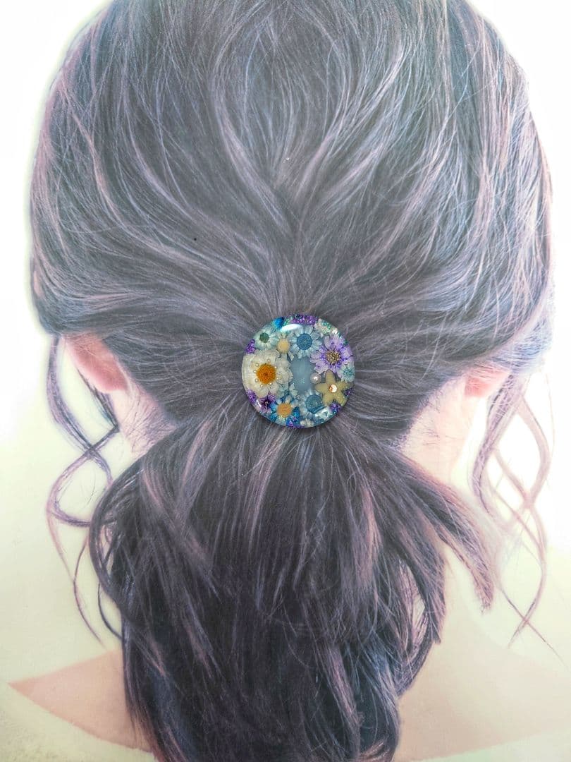 レジン　猫　ドライフラワー　ヘアゴム　ブローチ　ポニーフック　No.586
