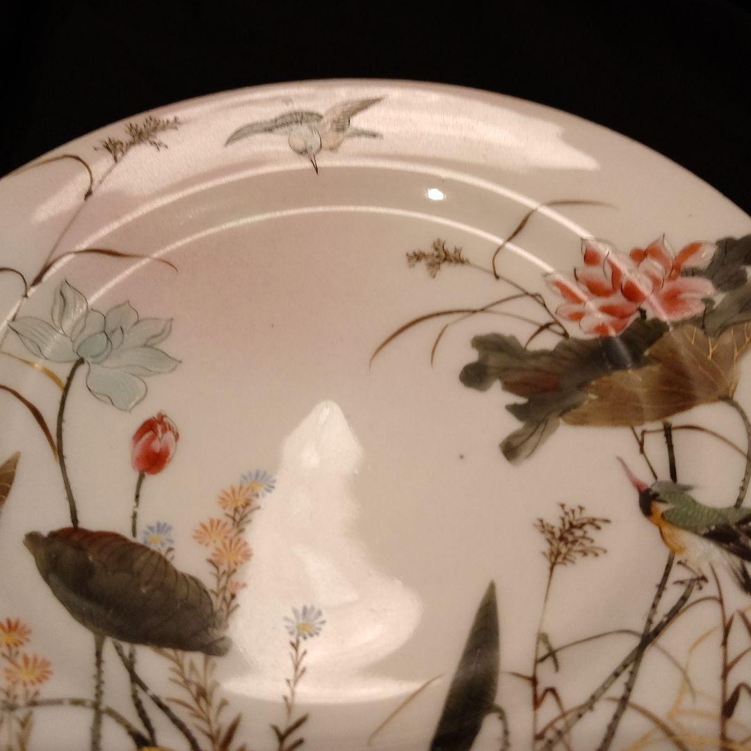 明治期　横浜焼　井村彦次郎　カワセミ　皿　骨董　里帰り　輸出品