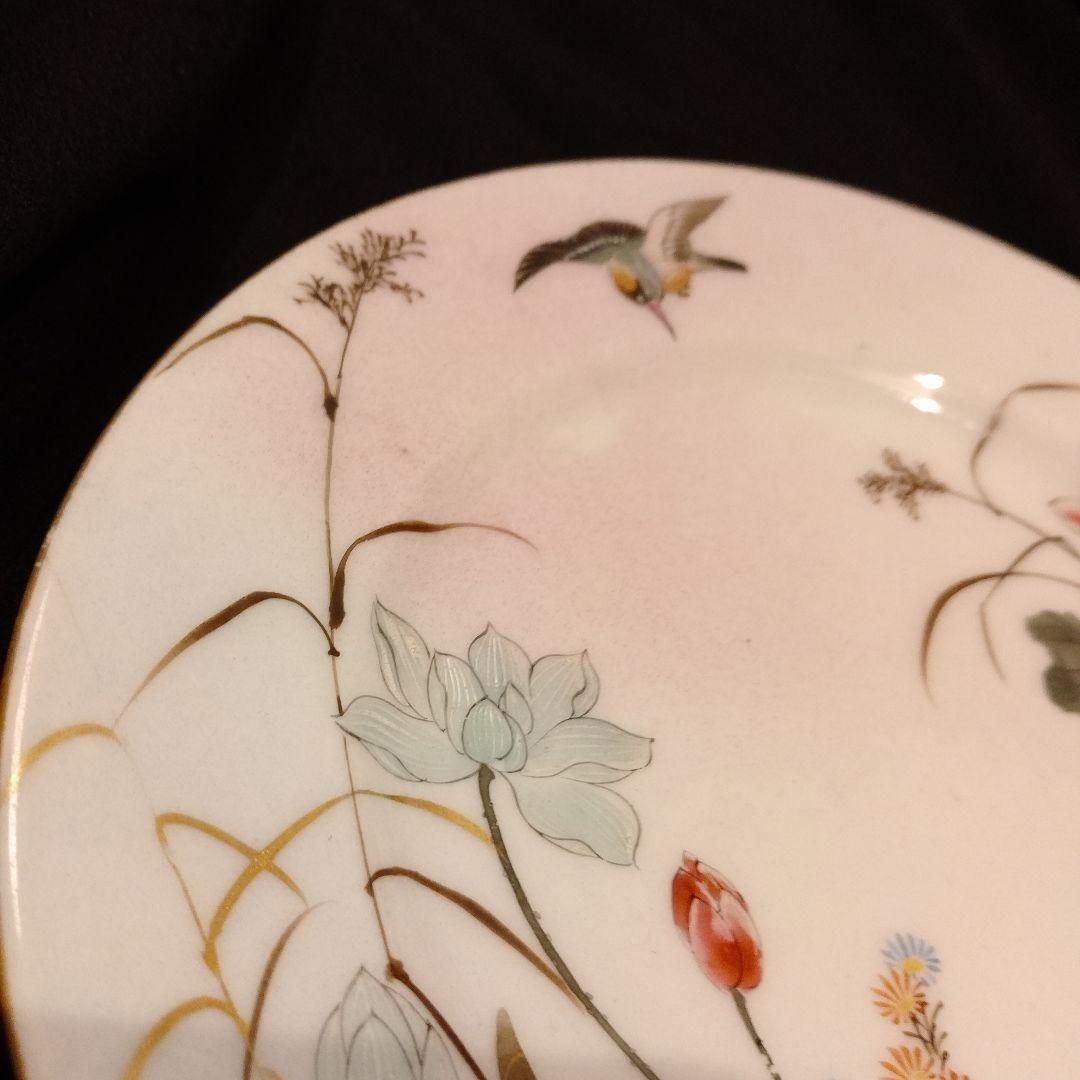 明治期　横浜焼　井村彦次郎　カワセミ　皿　骨董　里帰り　輸出品