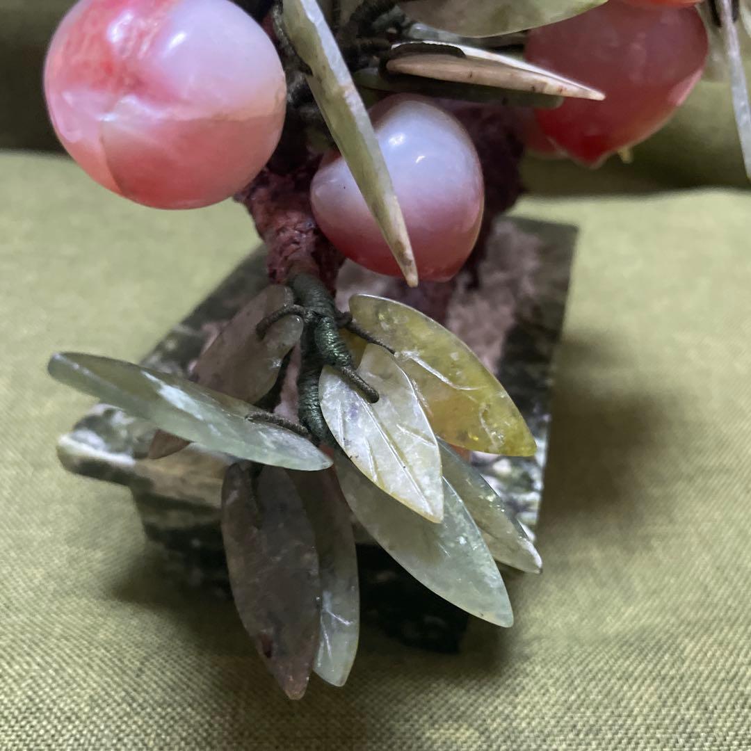 玉石 翡翠 アンティーク 桃の木 盆栽 中国工藝 中国土産 翡翠桃 中国美術