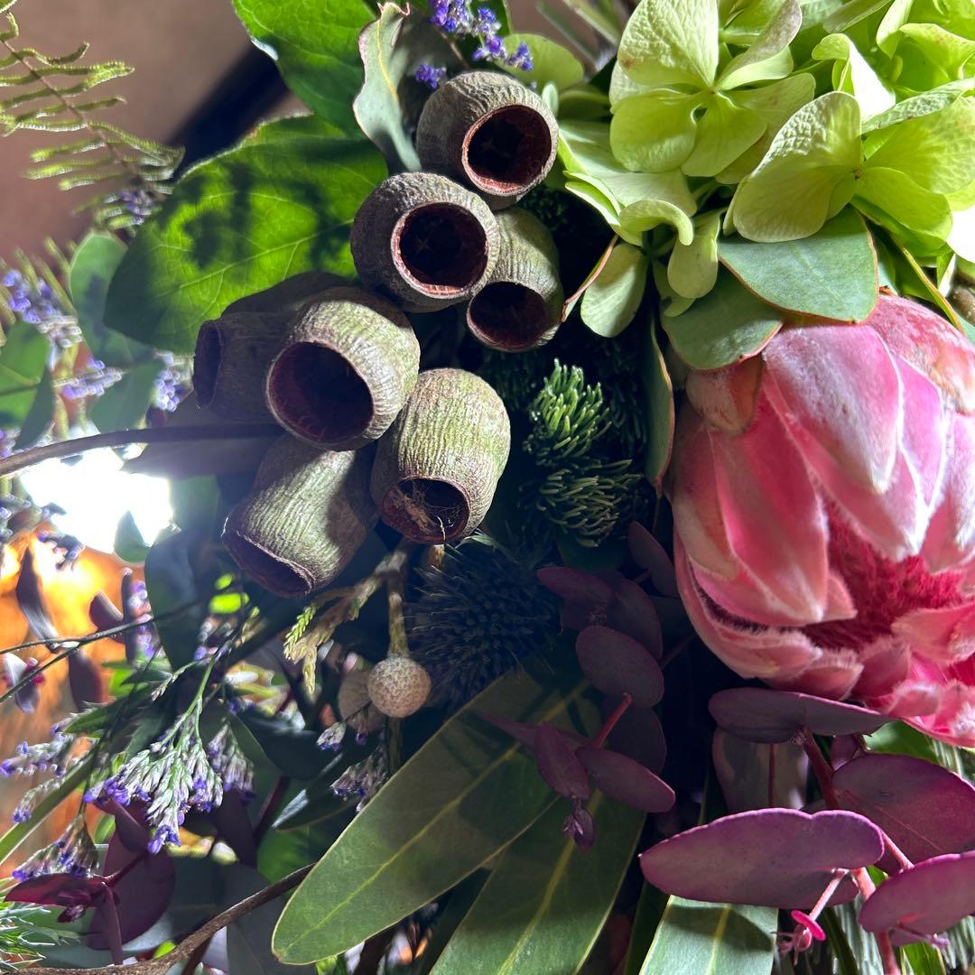 プロテアとパープルユーカリの吊り下げスワッグ