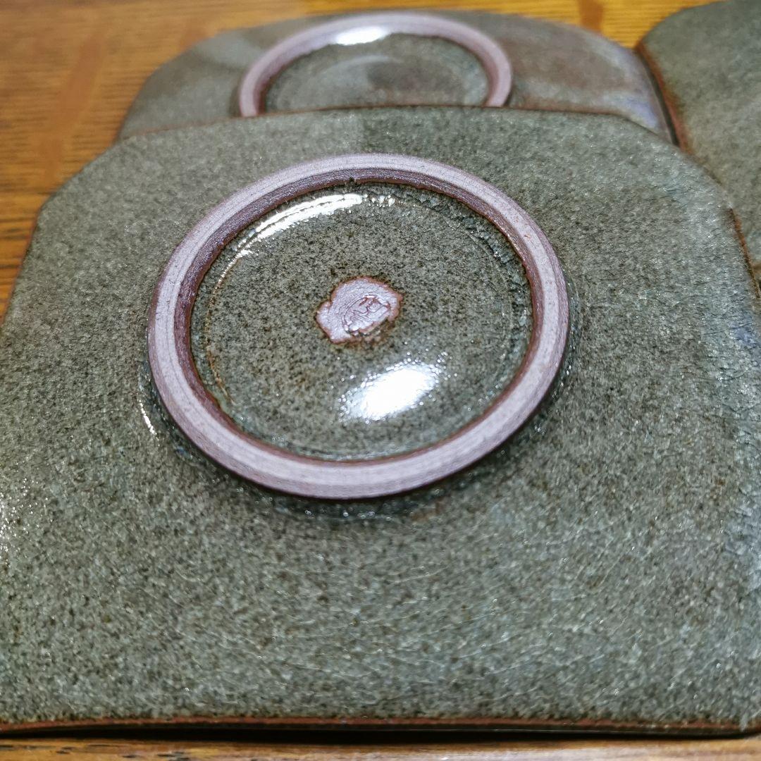 彦山焼 佐藤陶悦作 八角皿6枚 草花模様 グレー 未使用品 ひこさんやき 佐藤窯