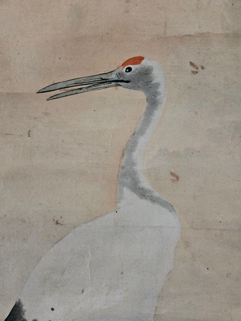 ​ 渡辺省亭 ［松側双鶴之図］ 真作　紙本 桐箱 花鳥画巨匠 掛軸